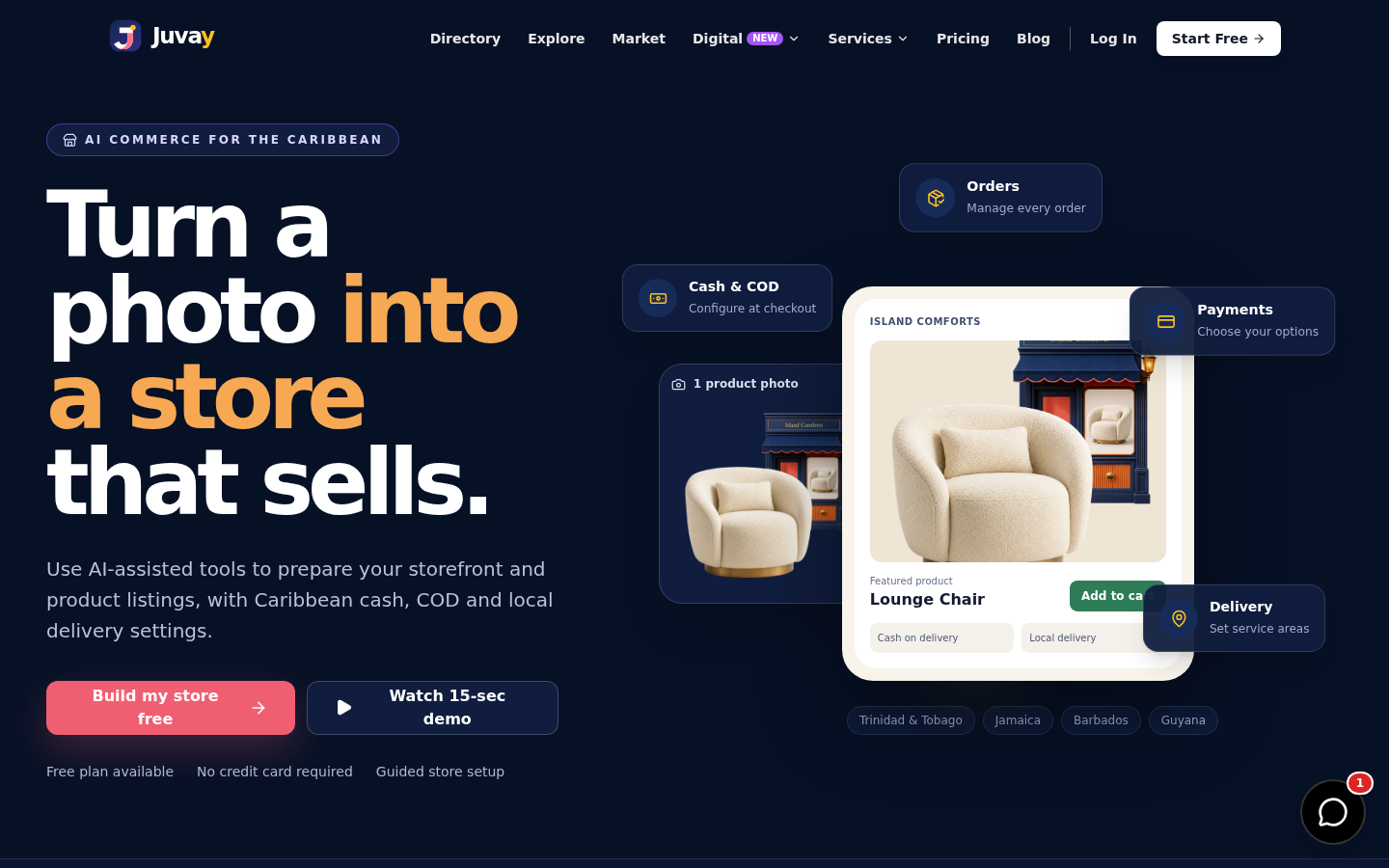 Live Juvay homepage — AI commerce for the Caribbean